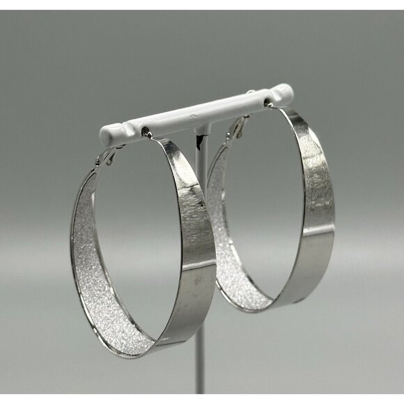 Fashion Jewelry Jewelry - 3/$30 Hoop Earrings Silver Tone Glitter Stripe Oblong Pierced Statement 2 Inch